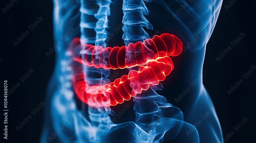Poster detailed digital rendering of the human digestive system anatomy showing the intestines colon and ot