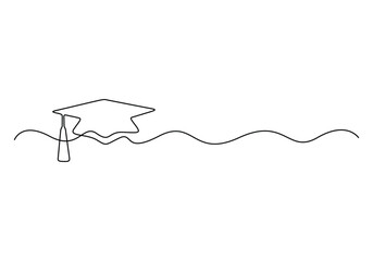Continuous one line drawing of a graduation cap. Academic graduation cap single line art. Vector illustration