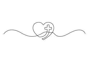 Continuous one line drawing of a church cross logo vector illustration