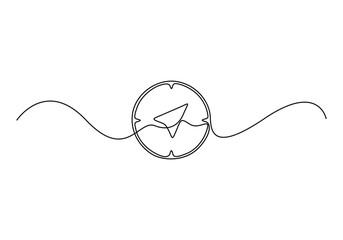 Continuous single line drawing of traveler compass. Old navigate and adventure symbol in simple linear style. Business strategy and adventure concept in editable stroke. Doodle vector illustration © aminul788