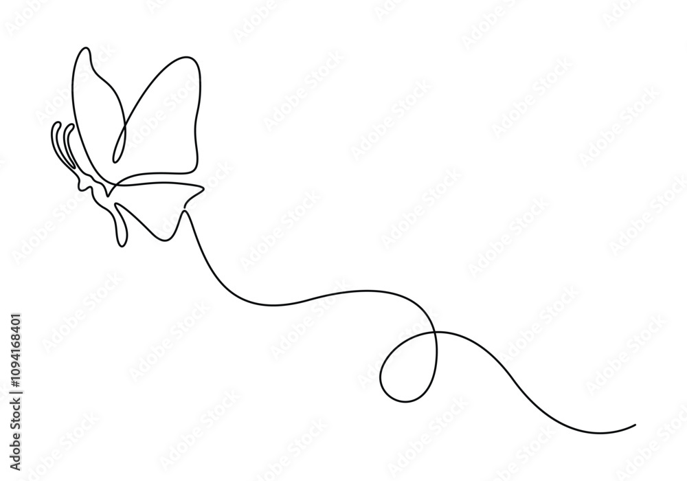 Aufkleber one continuous line drawing of flying butterfly isolated on white background vector illustration. pr
