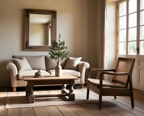 Obraz premium Mirror mockup. Interior mockup with house background. Modern interior design. Best room decorating ideas