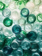 Many used plastic bottles as background, top view. Recycling problem.