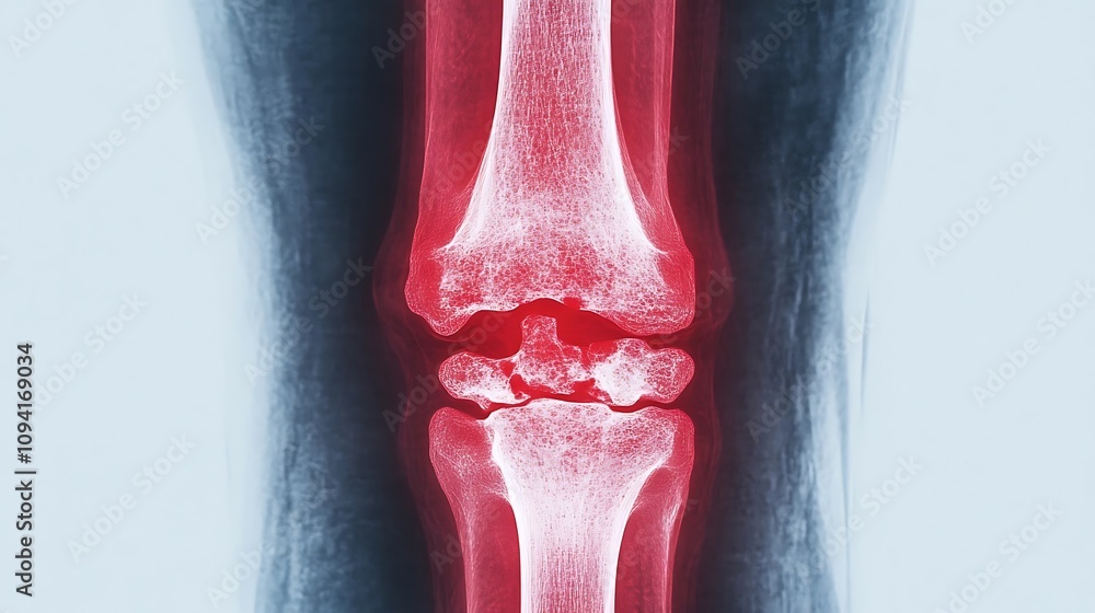 Poster detailed x ray image showcasing the intricate bone structure and anatomy of the knee joint for use i