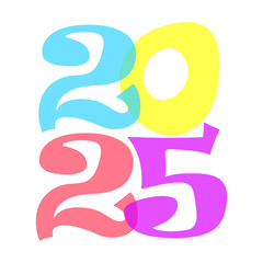 The number 2025 in vibrant colors on white background, symbolizing the New Year celebration. Vector illustration.