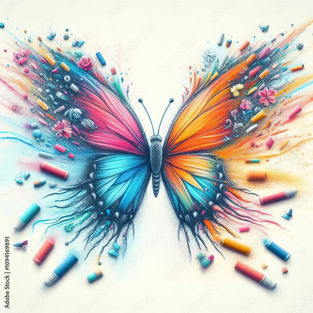 Poster butterfly's flutter a butterfly with wings exploding into a spec