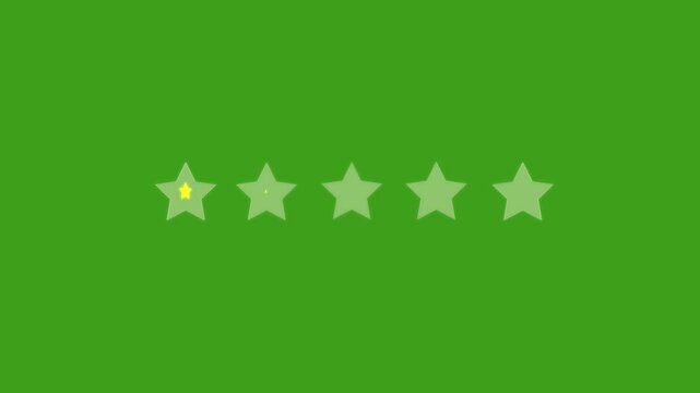 Rating stars, with alpha mask Five stars appearing. Rating stars icon animation. Alpha channel Five star. Simple motion 2D animation video. Motion graphics with alpha channel. green screen background.