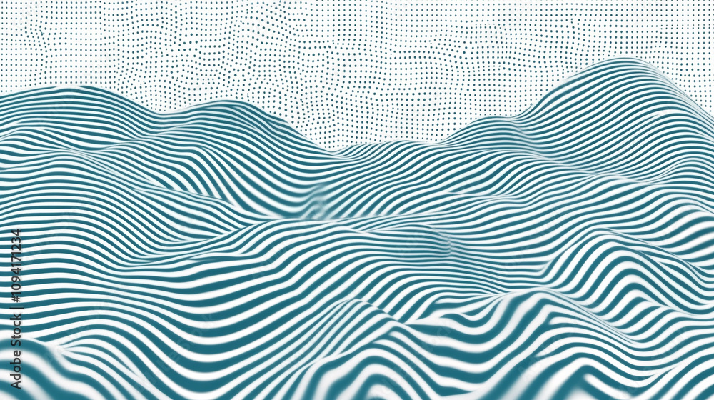 Poster abstract wavy pattern in teal tones creating a sense of movement and depth in digital art