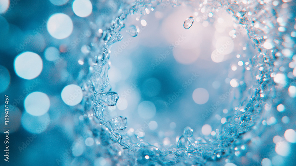Poster water droplets create mesmerizing patterns with sparkling blue background