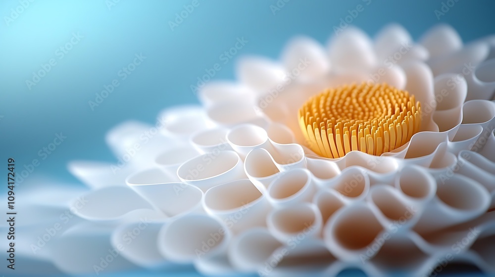 Poster closeup macro shot of a beautiful white daisy flower in full bloom with soft focus and a blurred bac