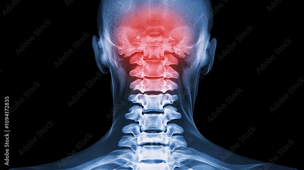 Aufkleber close up x ray scan image showing the detailed skeletal structure of the spinal cord and neck verteb