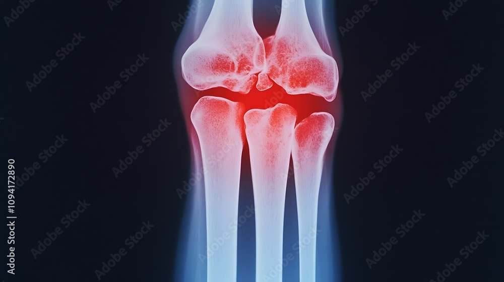Poster detailed x ray image showcasing the intricate skeletal structure and bone anatomy of the knee joint