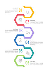 Vertical infographic timeline 6 steps to success. Presentation, Poster, Milestone, Plan and Roadmap. Vector illustration.
