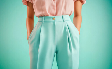 Mint Green High Waisted Trousers: Stylish and chic, these mint green high-waisted trousers are perfect for any occasion. With their flattering fit and elegant design, they're sure to turn heads.  