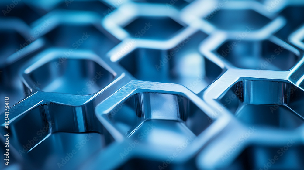 Poster metallic honeycomb structure with blue finish showcasing intricate design and pattern