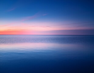 Fototapeta premium sunset on the sea, Pink and blue sky, frozen lake, snow-covered shore, twilight, reflection