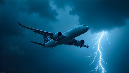 A colossal jetliner flying through a storm