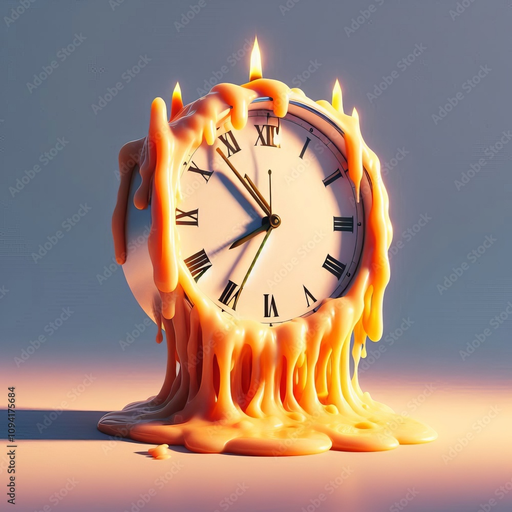 Poster melting clock a clock with its body melting like wax creating a
