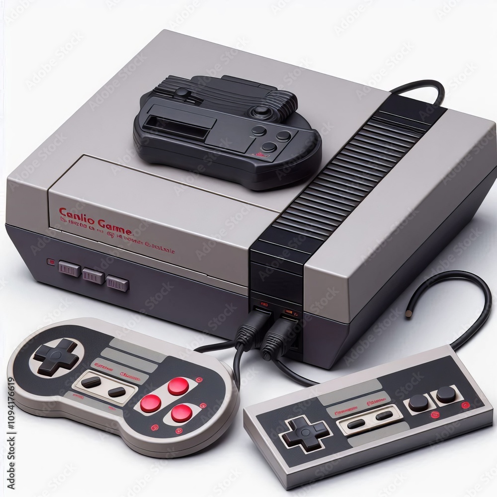 Poster old video game console a classic video game console with a cartr