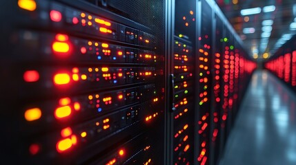 Obraz premium Server Room with Red Lights