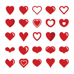 Romantic Abstract Love Hearts Symbols in Various Shapes for Valentine's Day.