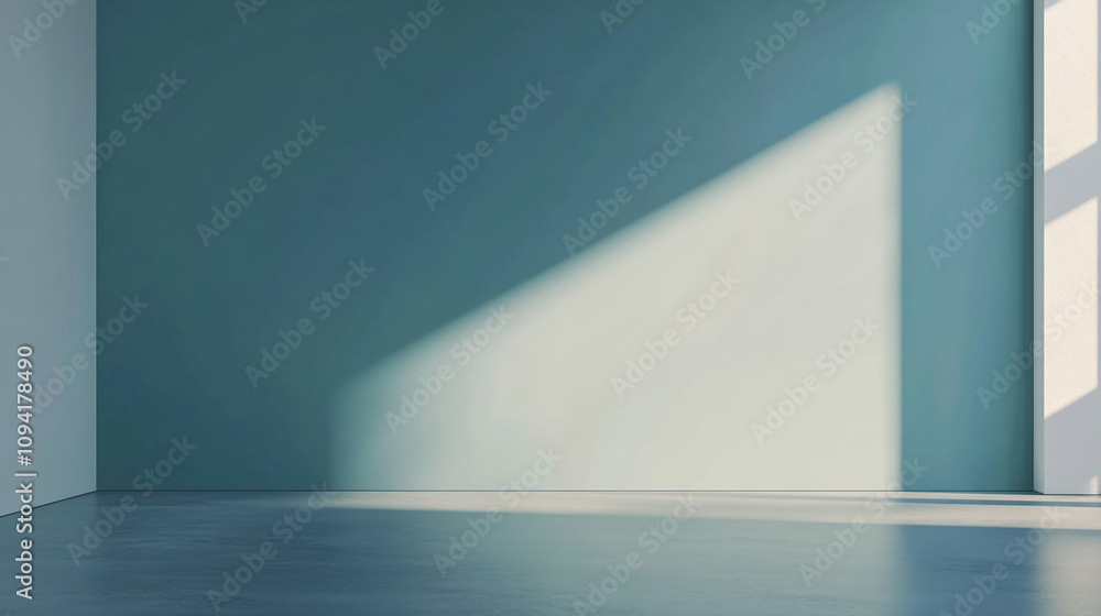 Poster light and shadow play in a minimalistic room with soft colors during the daytime