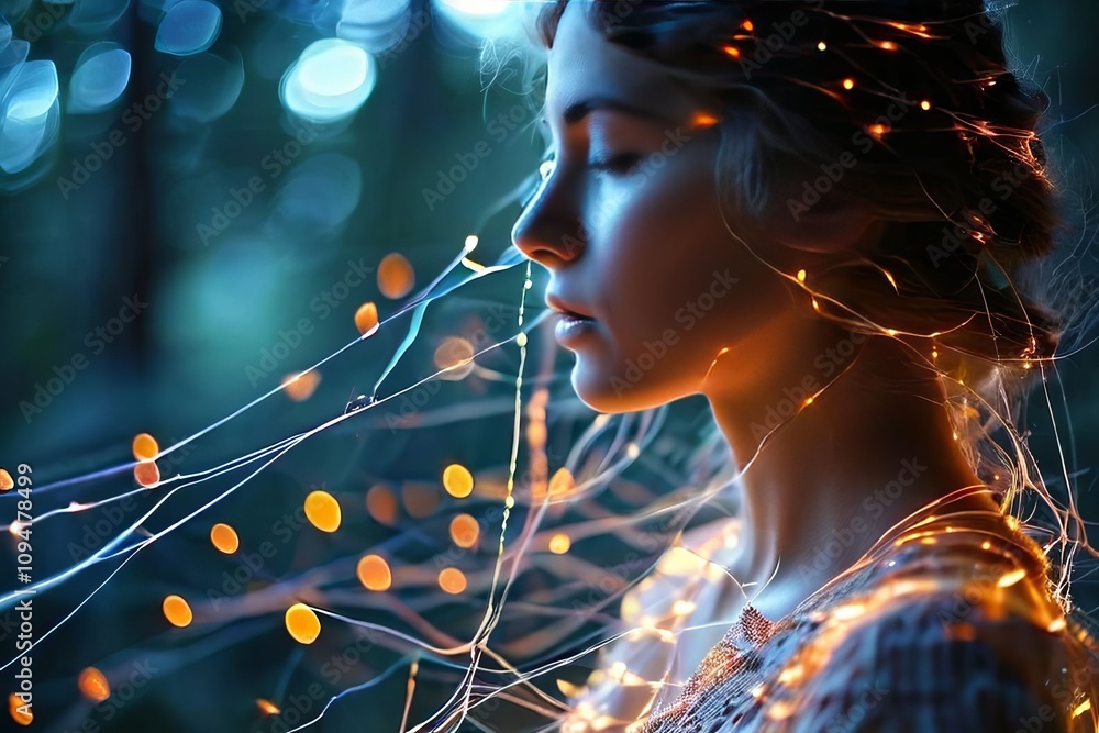 Poster thoughts as threads of light delicate threads of light weaving t