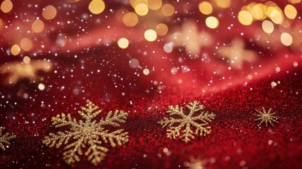 Close-up of golden snowflake on red background