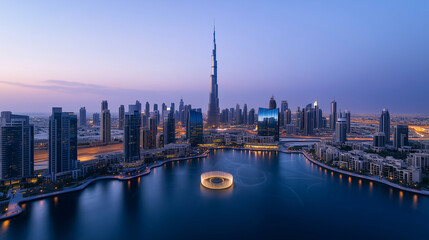 Aerial View of Dubai Skyline at Twilight