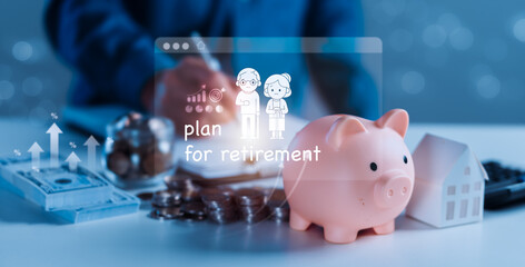 Man Creating a Retirement Budget with Piggy Bank for Financial Planning