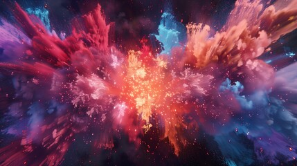 A digital explosion of colors resembling fireworks, bursting across a dark canvas in a dynamic display.