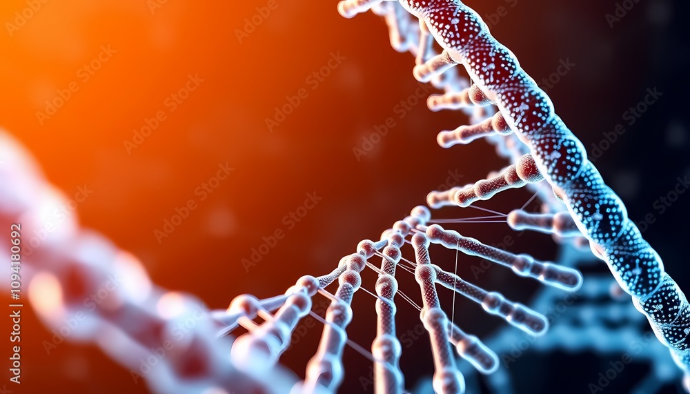 Poster close-up of a dna helix, a double helix structure composed of nucleotides, representing the building