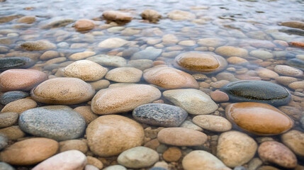 Crystal Clear Water Over Smooth Stones in Nature