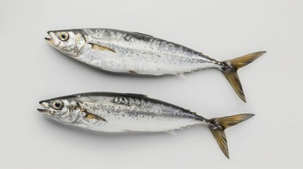 Two Fresh Mackerel Fish on White Background
