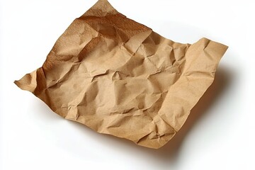 Obraz premium Crumpled Brown Paper Sheet on White Background for Food Presentation and Kitchen Use