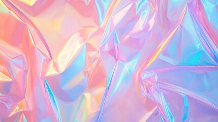 Fototapeta premium A close-up of iridescent crumpled foil creating a colorful, abstract background.