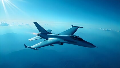 Naklejka premium military jet gliding in a deep blue sky