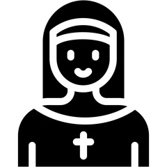 Vector Icon Nun, Caucasian, Professions And Jobs, Catholic, Nun