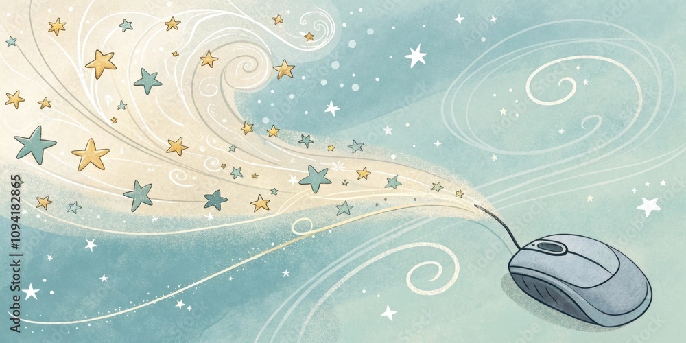Poster dreamy stardust a soft swirling cursor drifts through an ethereal background trailing behind it a st
