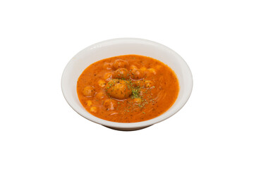 Meat Soup typical of Turkish cuisine in a bowl isolated on a white background.