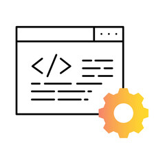 Software Development Icon – Coding Screen with Gear, Representing Programming and Application Creation