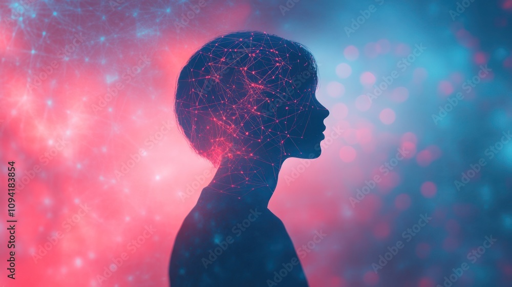 Aufkleber a silhouette of a person with a network pattern representing thoughts and ideas.