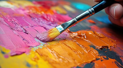 Fototapeta premium Close Up of a Paintbrush on a Palette