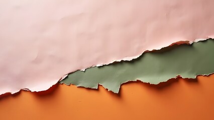 Handcrafted Collage Rough Torn Paper Layers in Muted Pink and Green Background