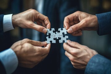 Teamwork and Collaboration in the Office with Diverse Hands Joining Puzzle Pieces