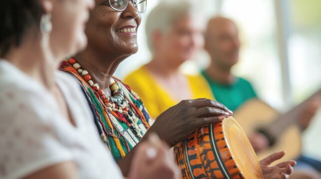 A multicultural music therapy session where therapists use music to promote healing and well-being in diverse patient groups, Harnessing the therapeutic power of music in inclusive healthcare