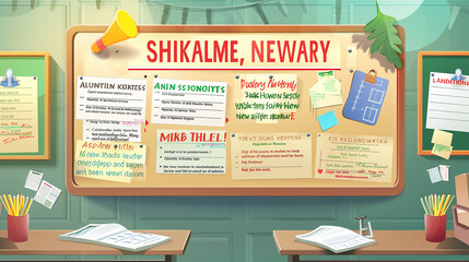 A school notice board filled with announcements and upcoming events, providing students with important information for the start of the new school year.