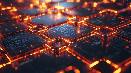 vibrant digital landscape featuring interconnected circuits and glowing elements, representing advanced technology and innovation in blockchain applications