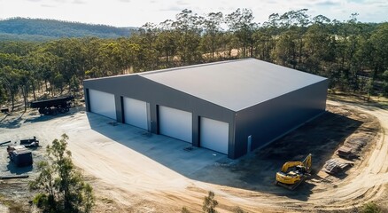 A large industrial warehouse with double sliding doors