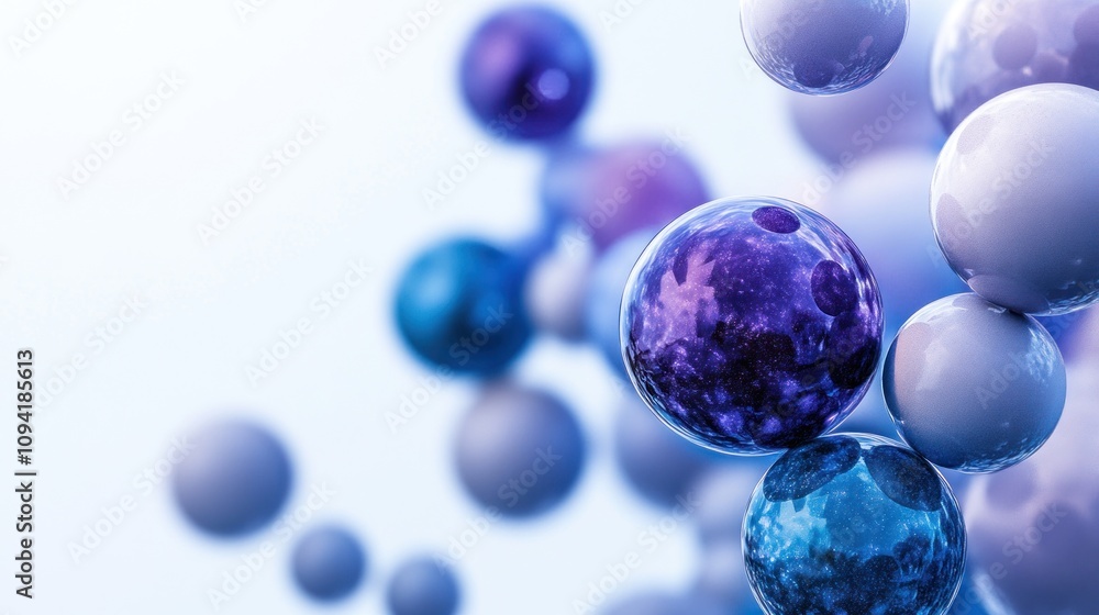 Aufkleber abstract 3d rendering of floating spheres in blue and purple hues, creating a sense of depth and con